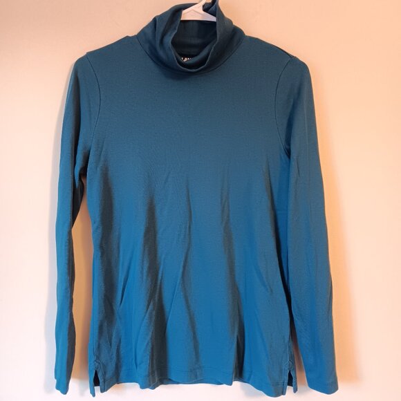 🍁 Lands' End Turquoise Turtleneck Size M Layering Wardrobe Staple Fall Winter - Picture 2 of 4